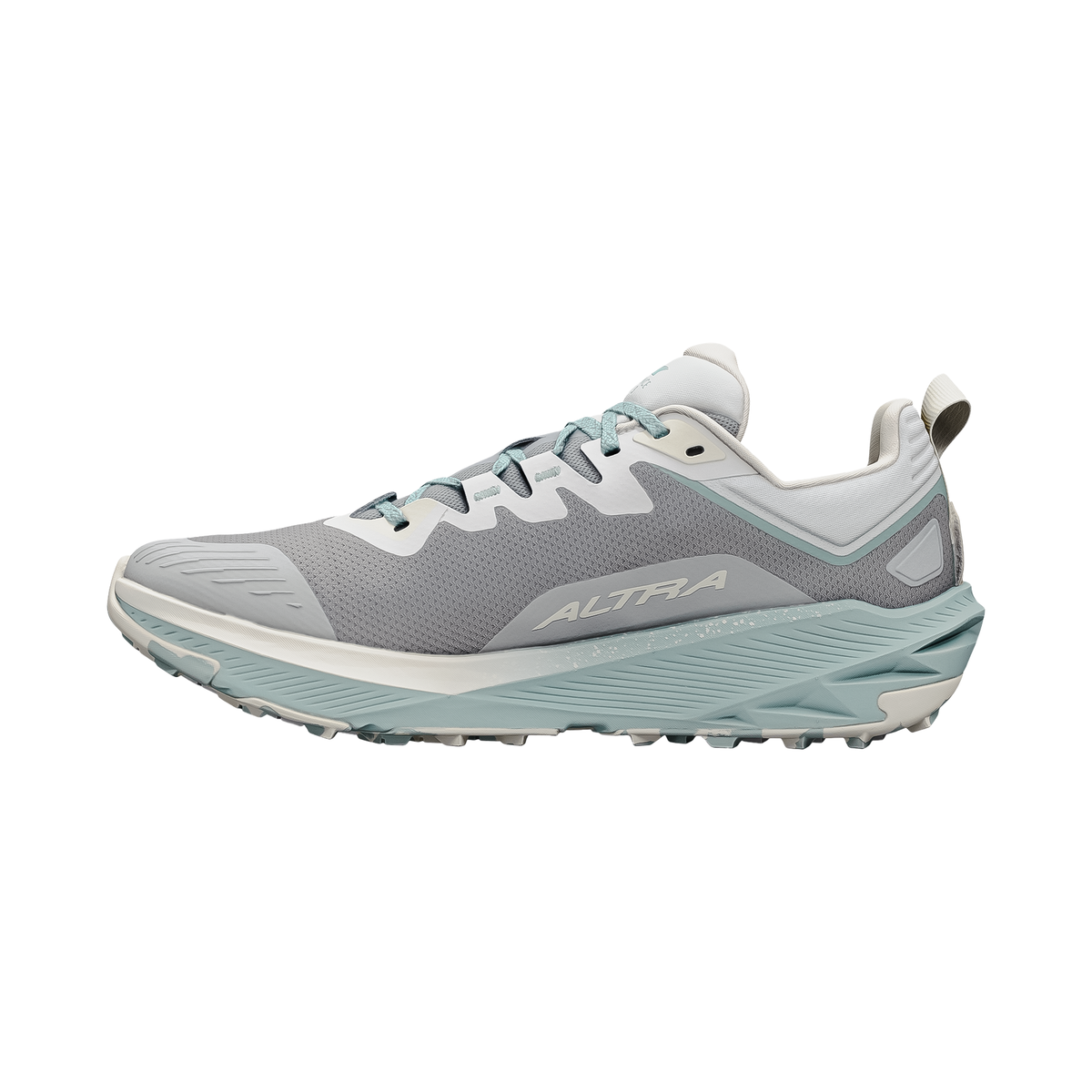 Lightweight Altra Experience Wild 3 trail shoes in gray and blue, designed for comfort and performance on mixed surfaces.
