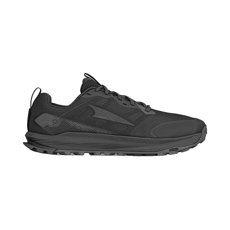 Black Altra Lone Peak 9 Wide trail running shoe with breathable upper and wide toe box.