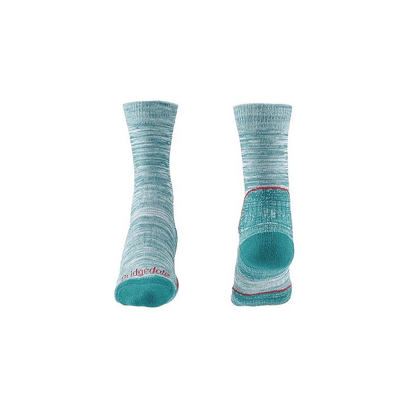 Bridgedale teal women's hiking boot socks for warm-weather comfort and moisture-wicking.