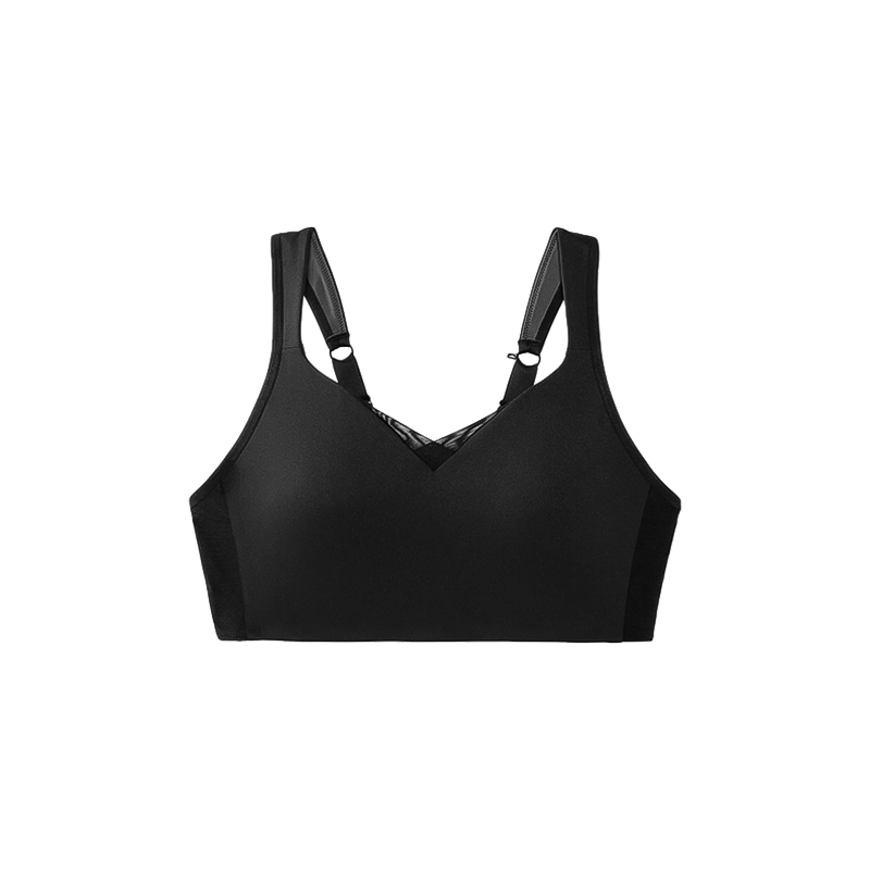 Black Brooks convertible padded sports bra providing high support and adjustable styles for comfort.