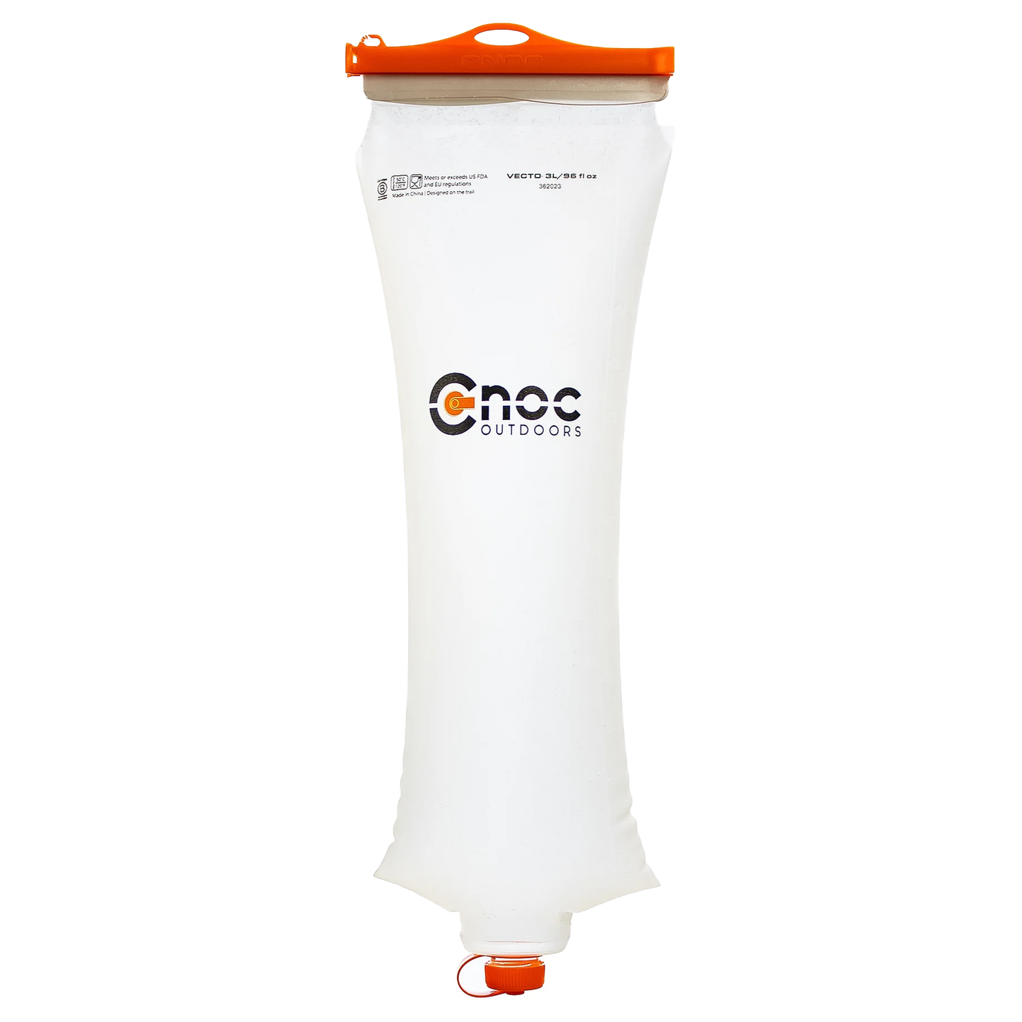 A clear and orange 3L hydration bag displaying the CNOC logo on a white background.