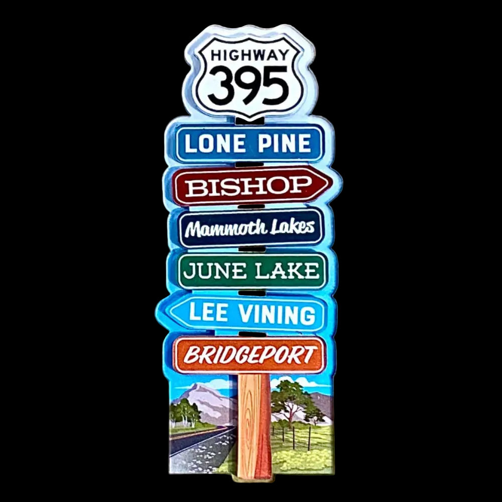 Highway 395 road sign magnet on black background