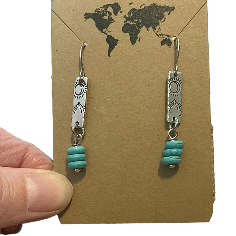 Mountain Eclipse Mini Dangle Earrings with Blue Beads