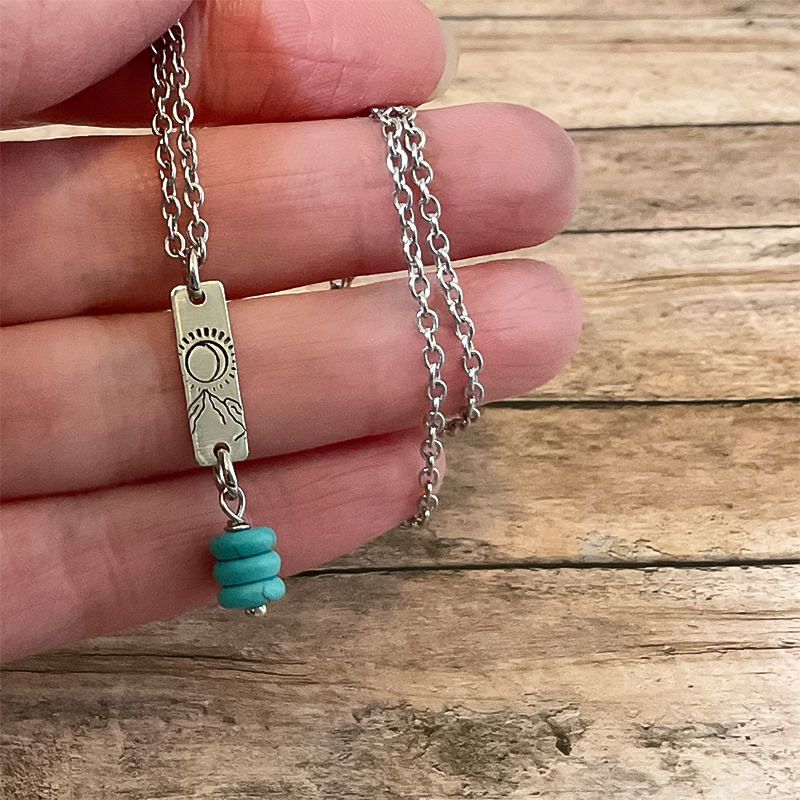 Mountain Eclipse Mini Dangle Necklace with Blue Beads