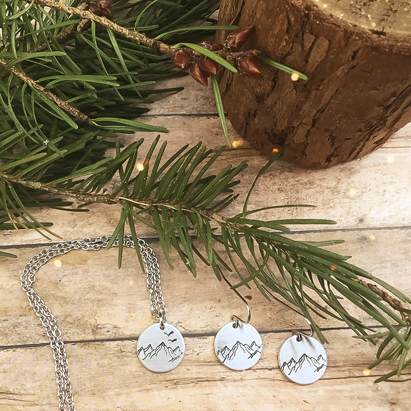 Mountain Range Circular Silver Earrings