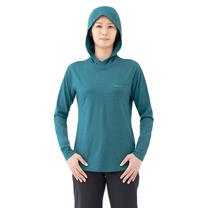 MontBell Women's Merino Wool Plus Light Hoodie - Blue Green 23
