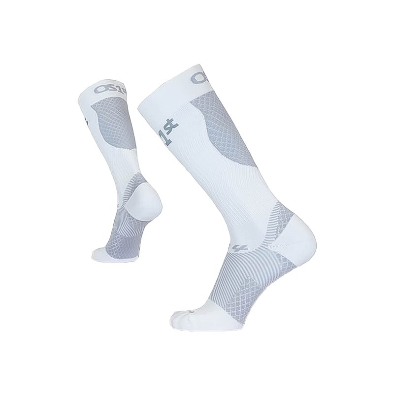 White OS1st FS4+ compression socks, designed for support and recovery for foot and lower leg.