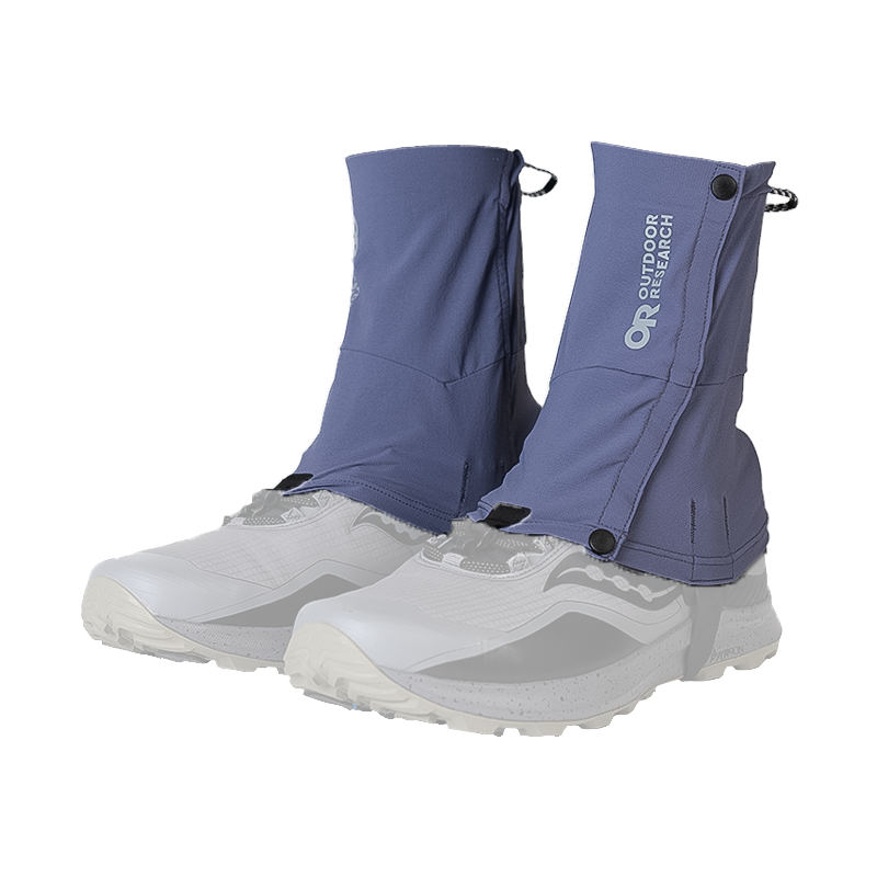 Breathable, lightweight blue trail gaiters for comfort and protection in various conditions for trail runners and hikers.