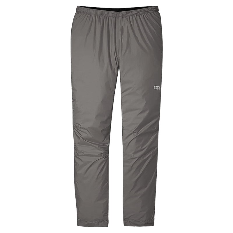 Men's grey Helium Rain Pants are perfect for outdoor activities, featuring a lightweight, waterproof, and breathable design.