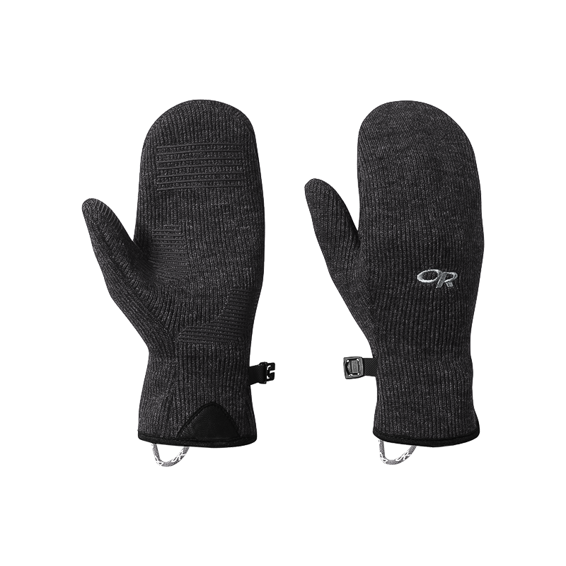 Pair of Outdoor Research women's flurry mitts, featuring a wool blend for warmth and silicone grip for outdoor activities.