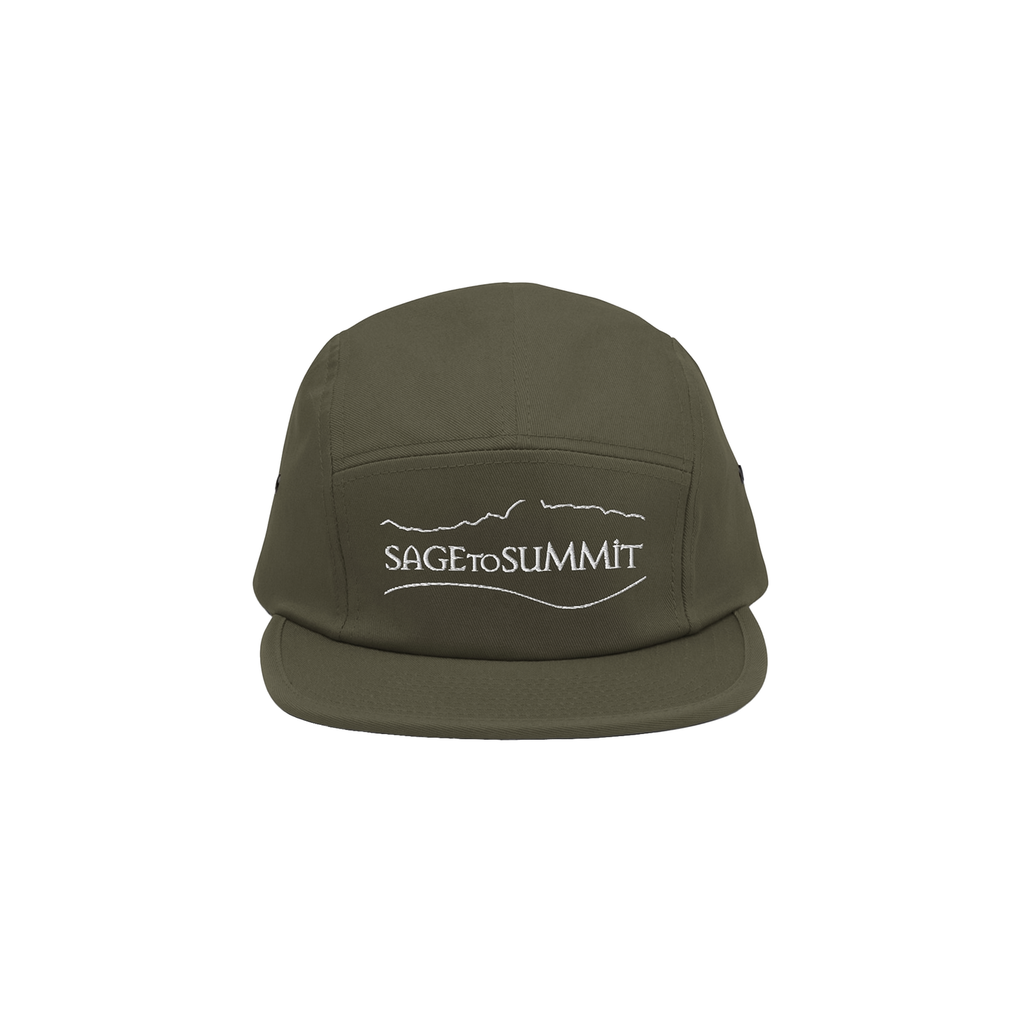 Olive green Sage to Summit 5-panel hat with adjustable strap, designed for comfort and style during outdoor adventures.
