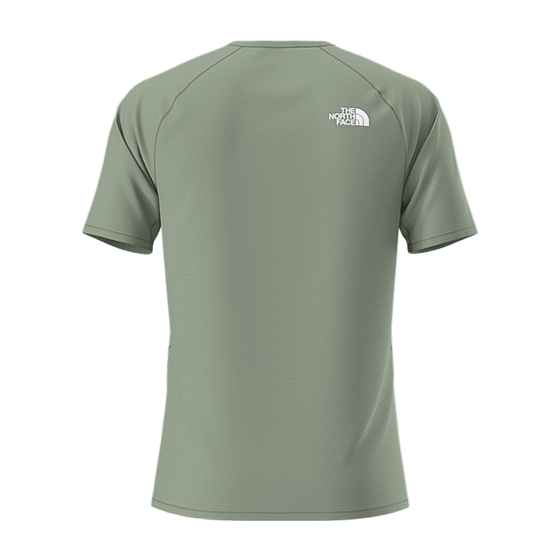 Men's green short-sleeve tee from The North Face, providing sun protection and breathability for active wear.