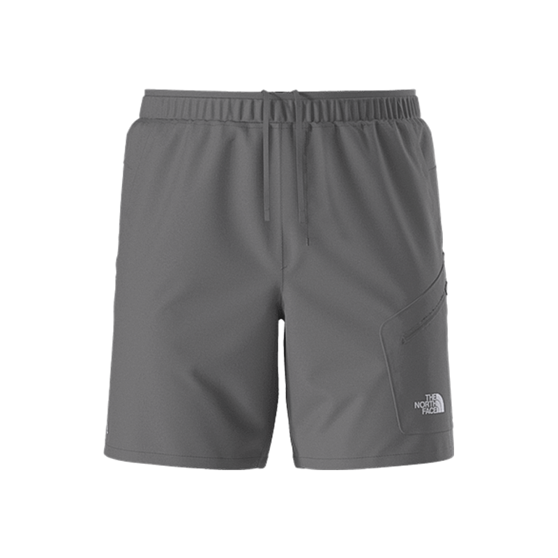Men's grey shorts by The North Face with moisture management and water-repellent features for outdoor comfort.