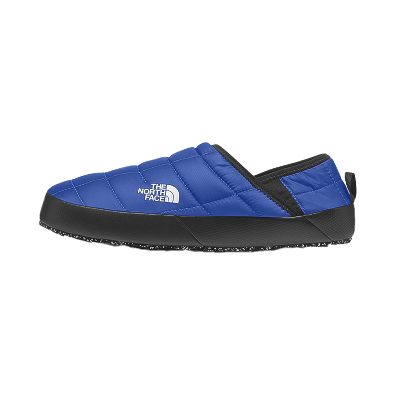 Blue North Face Thermoball slippers feature water-resistant material, PrimaLoft insulation, and a collapsible heel.