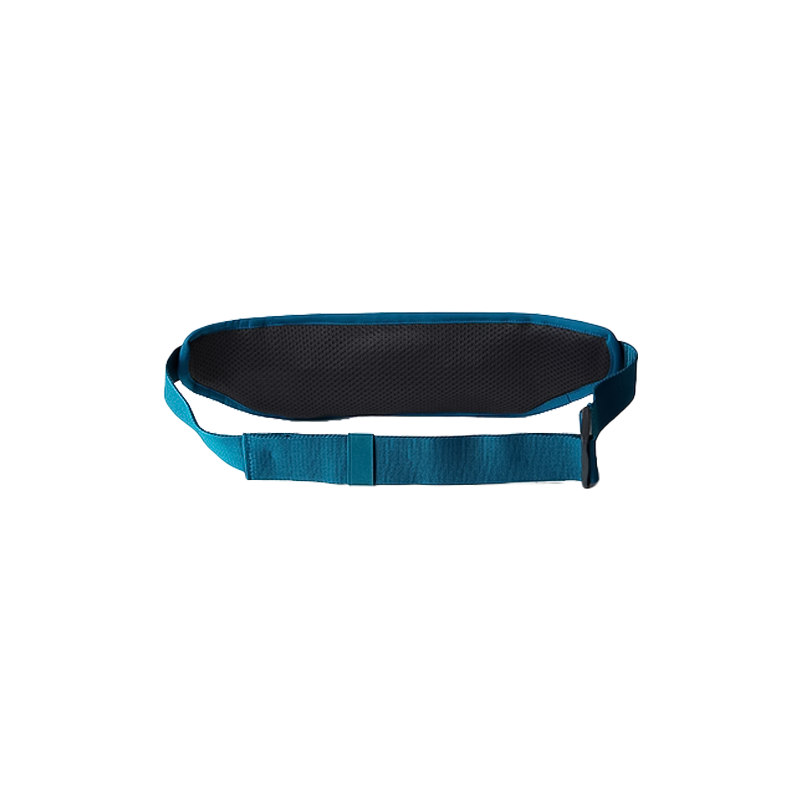 Blue North Face waist pack with adjustable waistband, main pocket for large phone, and external mesh pocket for quick-access items.