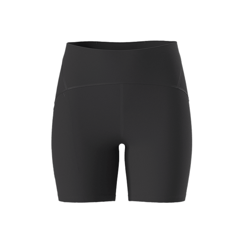 Black women's short shorts made from recycled fabric, designed for trail running and workouts with moisture-wicking and anti-odor features.