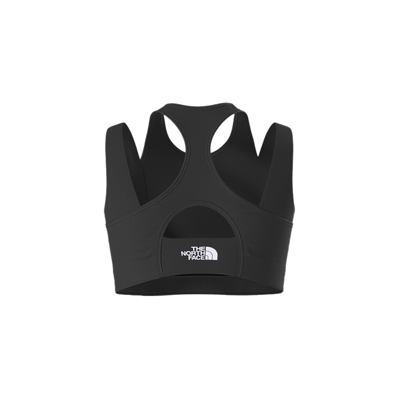 Black sports bra with cutouts, flexible fit and moisture management for active women.