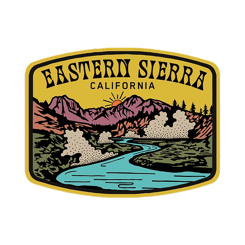 Eastern Sierra California sticker, highlighting the dynamic beauty of Hot Creek's geothermal landscape in a vibrant design.
