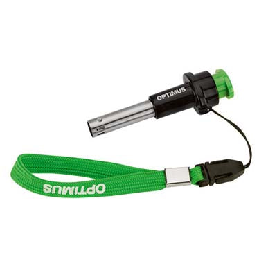 Optimus Sparky piezo stove lighter in black with green lanyard