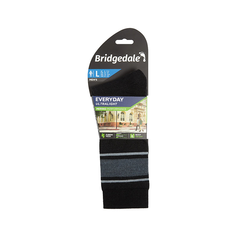 Bridgedale Men's Ultralight Merino Performance Boot Socks - Black/Light Grey
