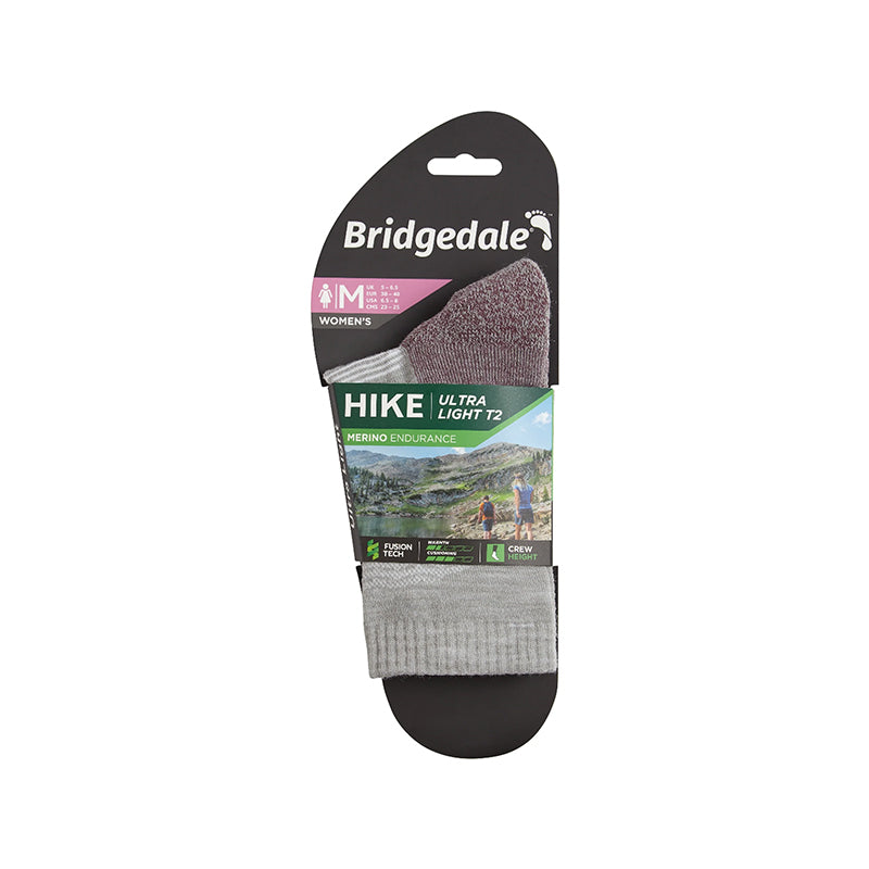 Bridgedale Women's Ultralight Merino Performance 3/4 Crew Socks - Aubergine