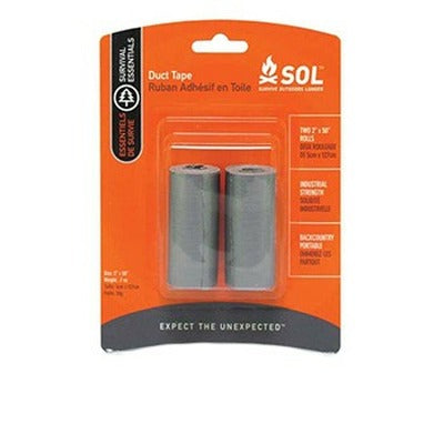Package of two SOL brand duct tape rolls for ultralight backpacking and emergency use