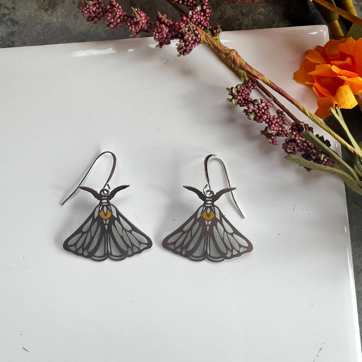 Luna Moth Stained Glass Resin Earrings