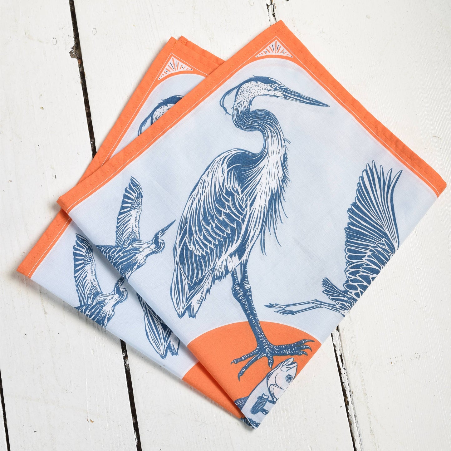 Blue Heron Sea Bird Print Bandana - 100% Cotton