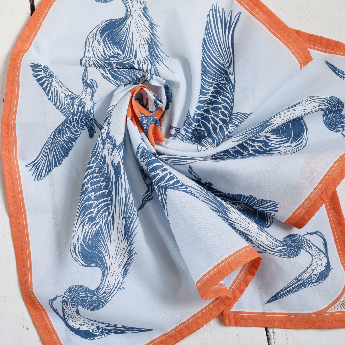 Blue Heron Sea Bird Print Bandana - 100% Cotton