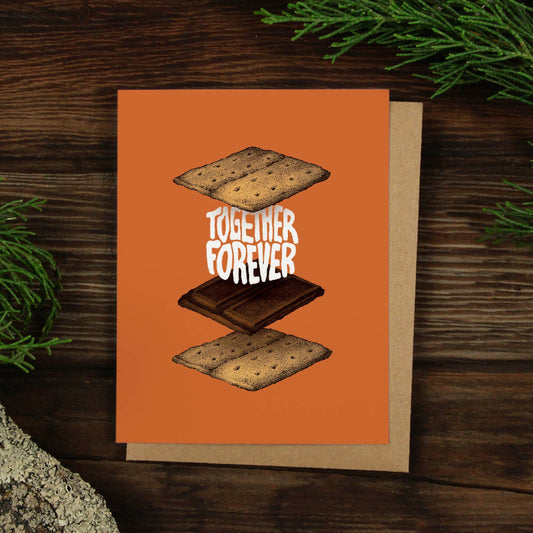 "Together Forever" greeting card with a blank interior, printed on matte cardstock, featuring a nature-themed design.
