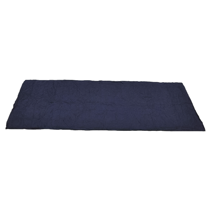 Blue sleeping bag liner enhances warmth by 10°F, made from breathable fabric for camping and emergency use.