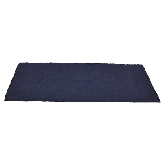Blue sleeping bag liner enhances warmth by 10°F, made from breathable fabric for camping and emergency use.
