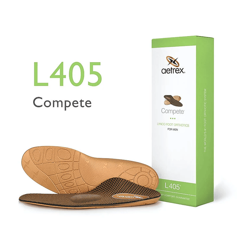 Brown Aetrex sole of Lynco L405 orthotic with metatarsal pad for comfort and foot pain relief.  