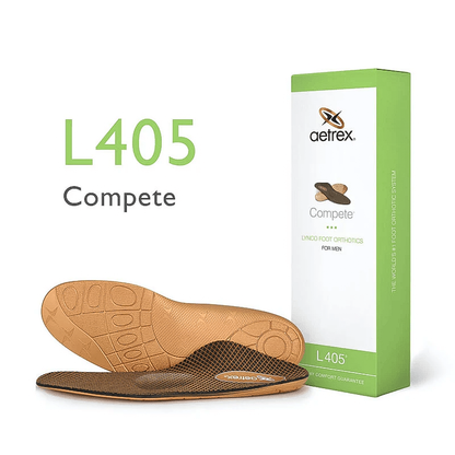 Brown Aetrex sole of Lynco L405 orthotic with metatarsal pad for comfort and foot pain relief.  