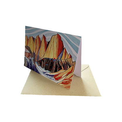Illustrated greeting card showcasing Mt. Whitney, designed by Alex Bailey, with a blank interior for personal notes.