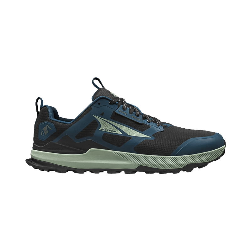 The Altra Men's Lone Peak 8 features a navy and black colorway with a durable ripstop mesh upper.