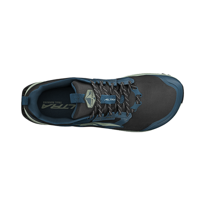A navy blue and black top view of the Altra Men's Lone Peak 8 (Wide) trail shoes.