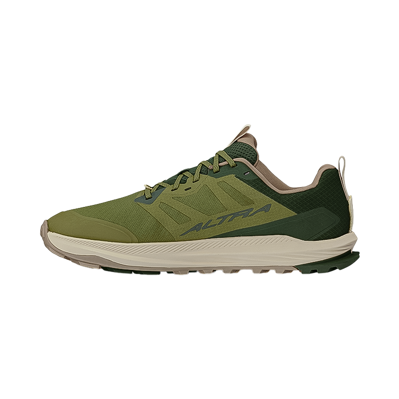 Green Altra Lone Peak 9+ trail shoe for men featuring a breathable upper and responsive cushioning for outdoor conditions.