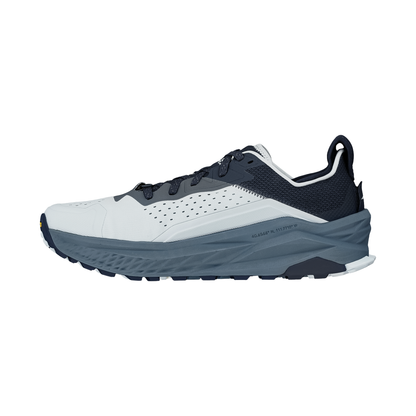 Altra Men's Olympus 6 Trail Running Shoes in blue, showcasing breathable mesh and rugged outsole for trail adventures.