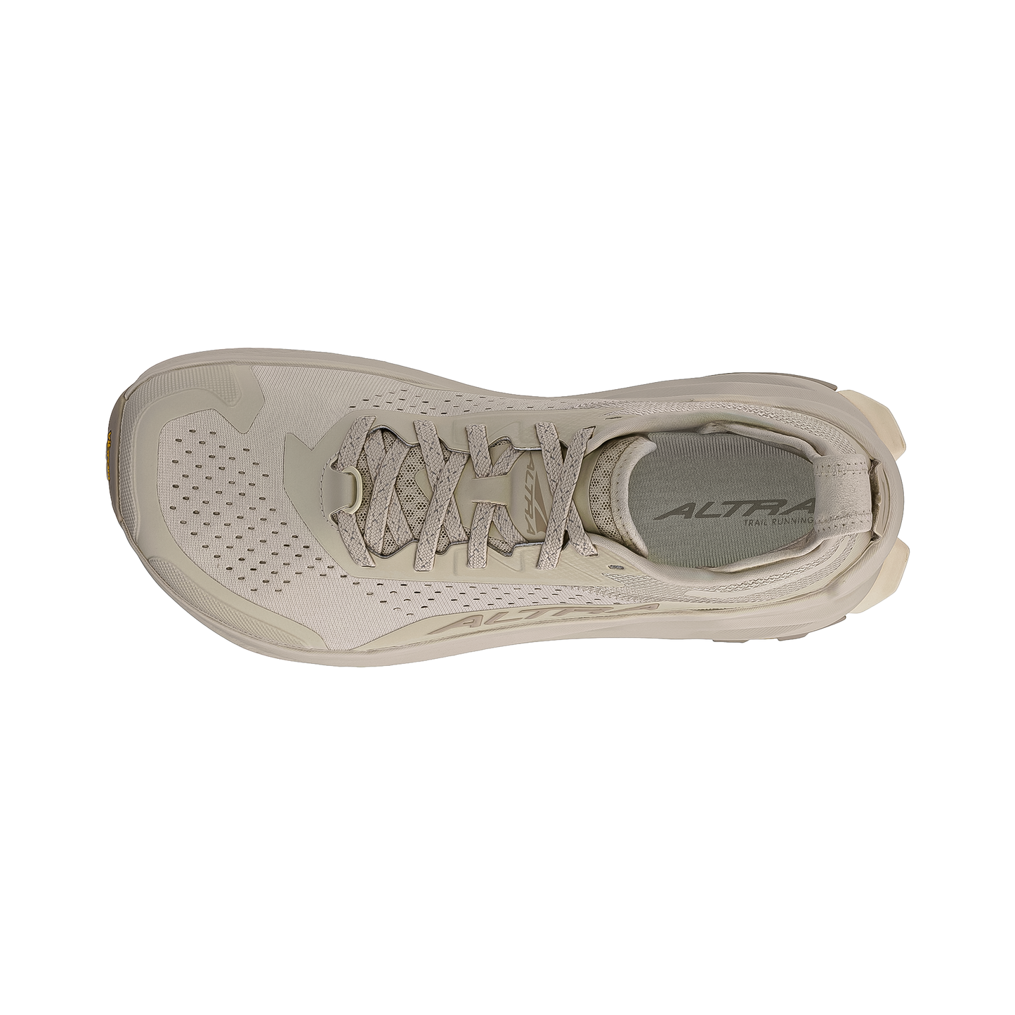 Beige Altra Olympus 6 trail running shoe showcasing a durable mesh upper and a robust outsole for enhanced trail performance.