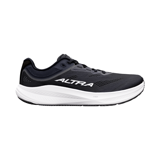 Altra men's Torin 9 running shoe in black and white, designed for comfort and performance in running activities.