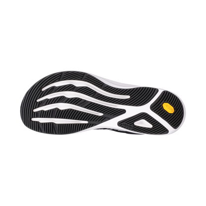 Close-up of the black and white outsole of Altra Men's Torin 9 showcasing its Vibram XS DURA rubber for grip.