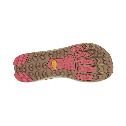 Sole of a women's Altra Lone Peak 9+ shoe in pink and brown, designed for trail running.