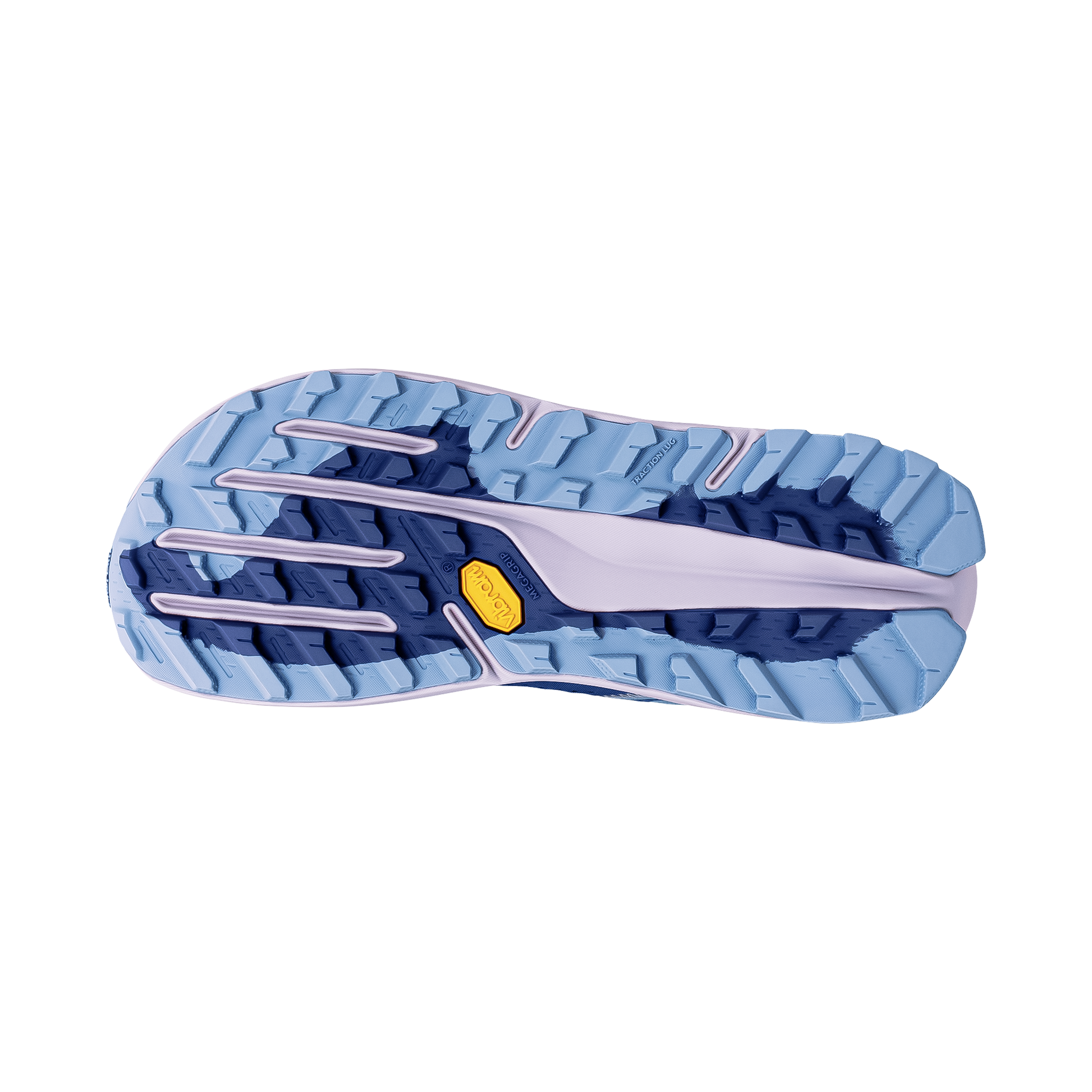 Blue and pink Altra Olympus 7 trail running shoe, featuring a lightweight midsole and Vibram outsole for traction.
