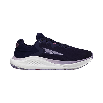 Navy and purple Altra Paradigm 8 running shoes designed for stability and comfort for overpronators.