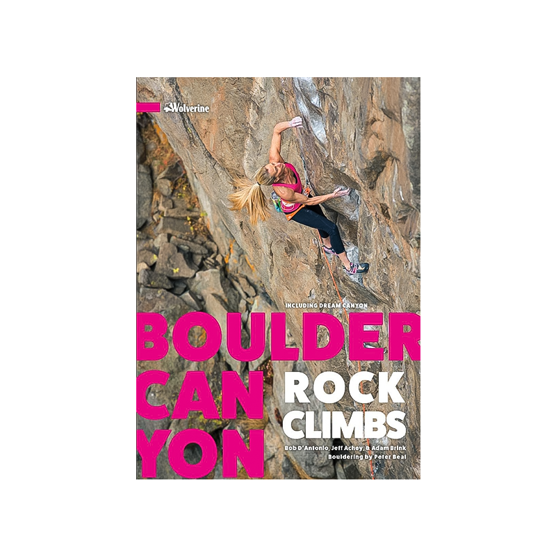 Boulder Canyon Rock Climbs guidebook cover with stunning visuals and detailed routes for all skill levels.