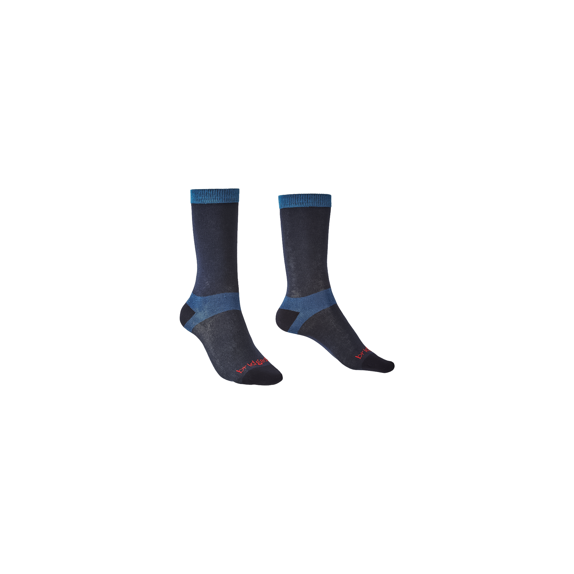 A pair of ultralight women's liner socks in navy blue, designed for moisture-wicking and comfort during hikes.