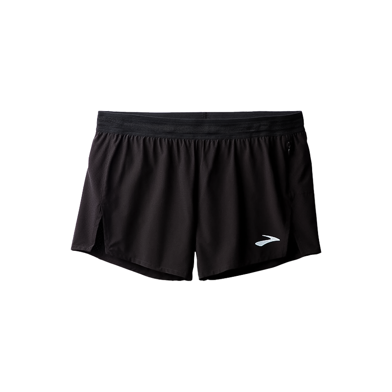 Lightweight black Brooks Breakaway 3" running shorts with a split hem for speed and comfort.