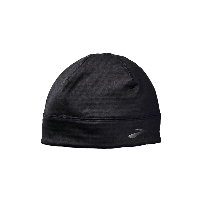 Black beanie made from lightweight DriLayer® fabric for warmth and moisture control in cold weather.