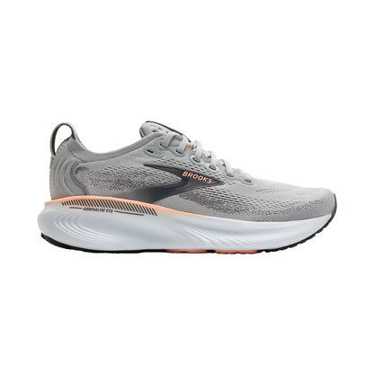 Brooks Women's Adrenaline GTS 25 running shoe in a grey, showcasing its supportive design and breathable mesh upper.